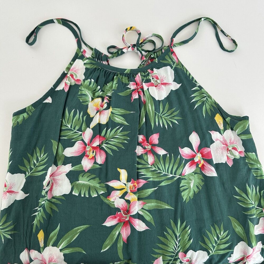 Winnie Fashion Womens Hawaiian Dress Size S Floral Green Strappy Tropical Vtg